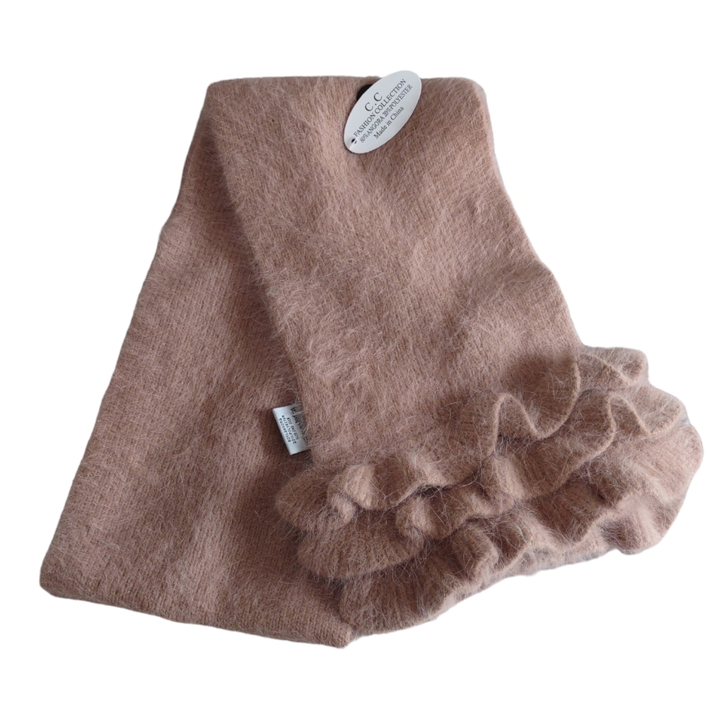 NWT C.C. Fashion Collection Angora Blend Ruffle Tan Scarf